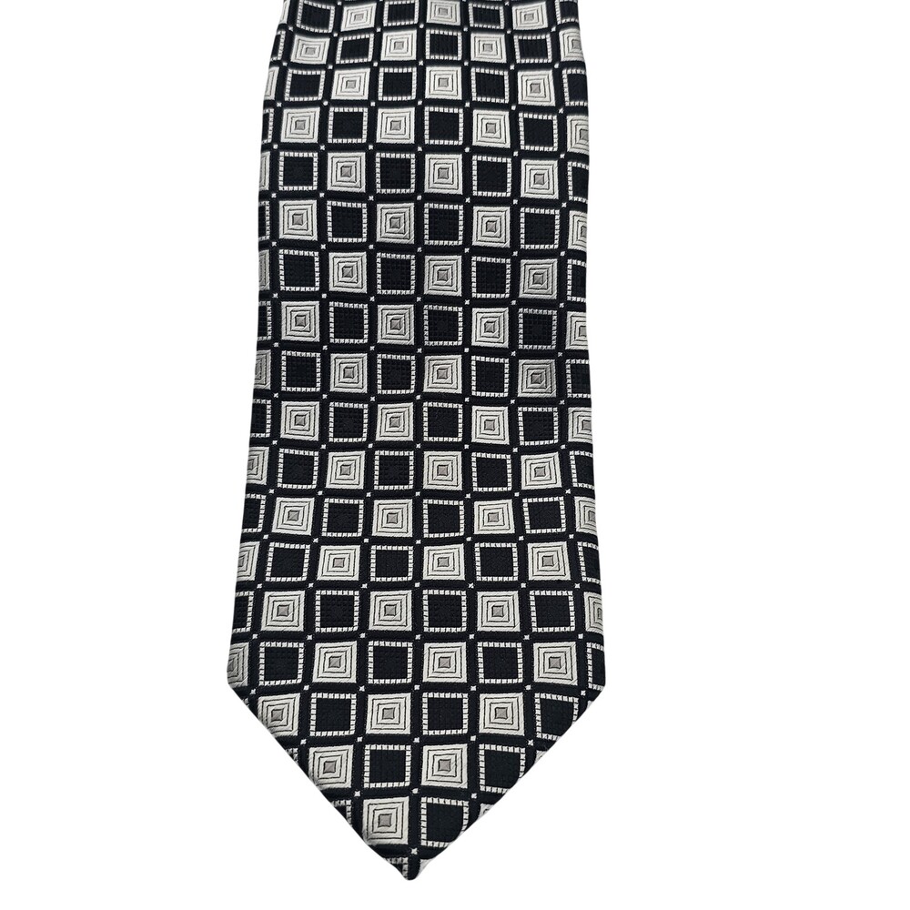 ALEXANDER JULIAN COLOURS tie USA Geometric Black/Silver Necktie 3.5"x58"
